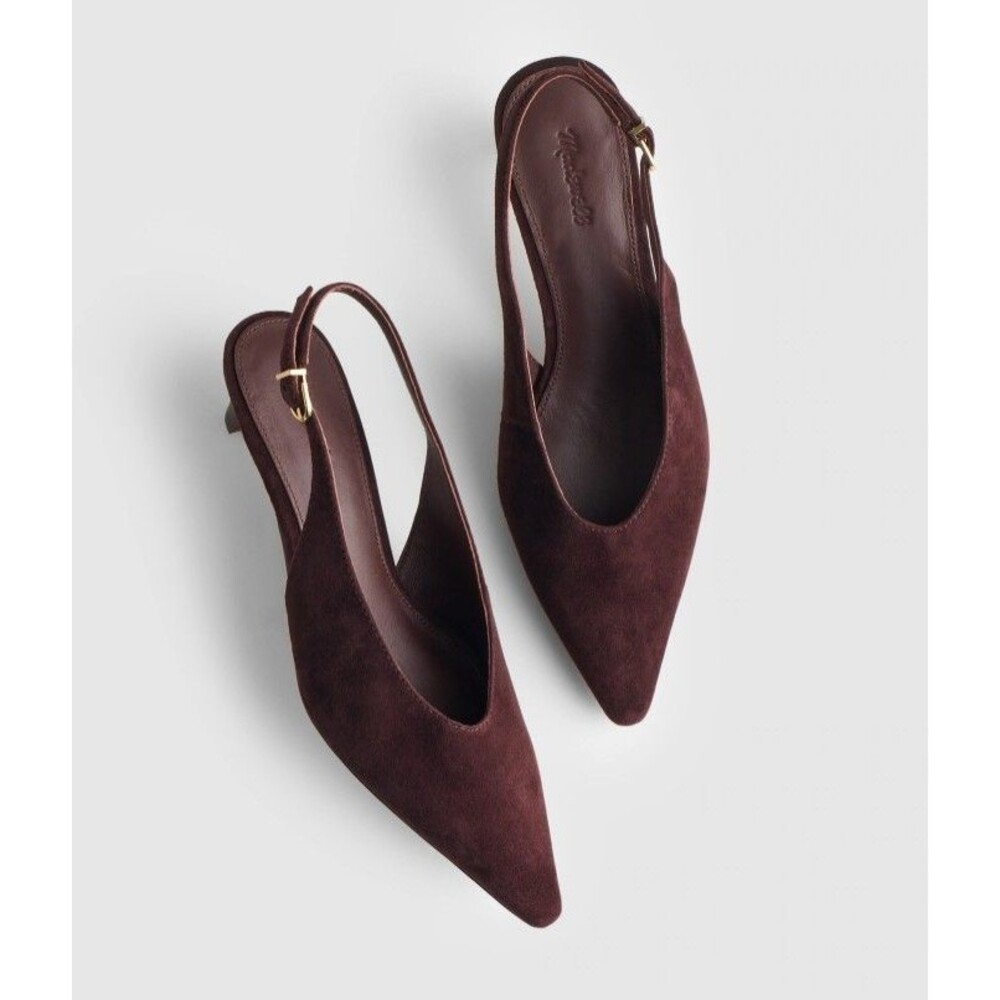 NEW Madewell Emilie Slingback Kitten Heel Suede Chocolate Raisin Size 6